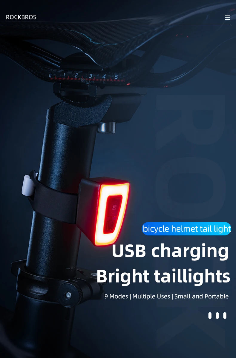 ROCKBROS Bike Light IPX6 Waterproof Taillight Bicycle LED USB Rechargeable Safety Night Riding Sports Bike Rear Light Bike Light