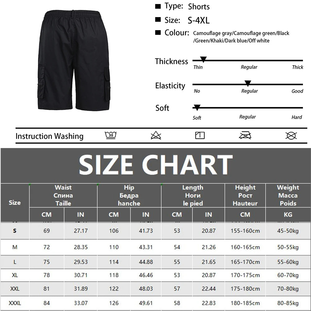 Men's Tactical Shorts Summer Casual Jogging Cargo Shorts Loose Multi-pockets Elastic Waist Work Hiking Overalls Short Pants