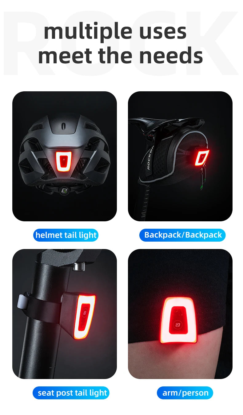 ROCKBROS Bike Light IPX6 Waterproof Taillight Bicycle LED USB Rechargeable Safety Night Riding Sports Bike Rear Light Bike Light